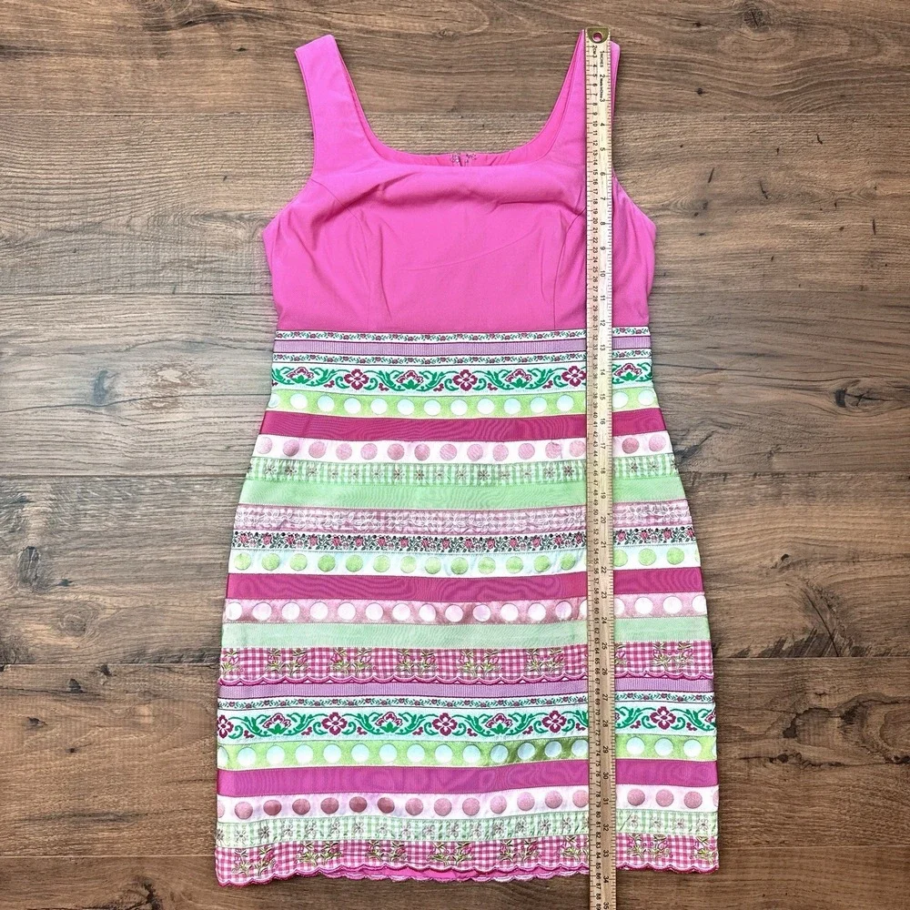 Vtg 80s Lilly Pulitzer Ribbon Striped Dress 6 Pink Embroidered Vacation Cottage - Picture 7 of 7
